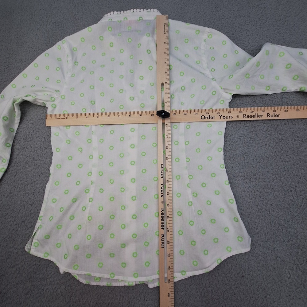 Lilly Pulitzer Shirt Womens 2 White Green Embroidered Pom Pom Trim Preppy Top - Picture 6 of 8